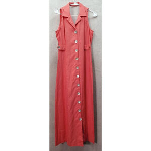 Positive Attitude Long Vest Dress Women's 12 Coral Linen Button Front‎ Backless